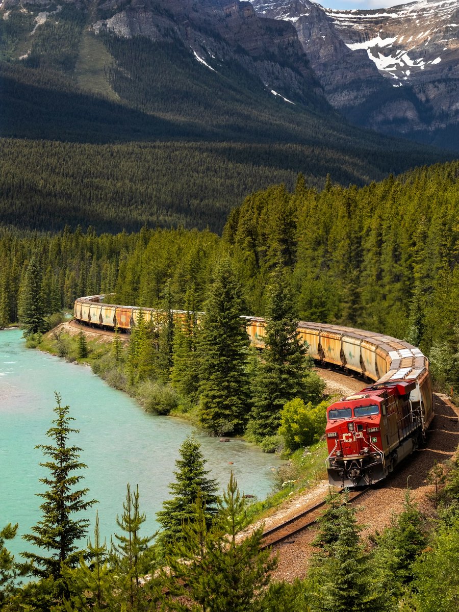 Freight train on a mountain rail line